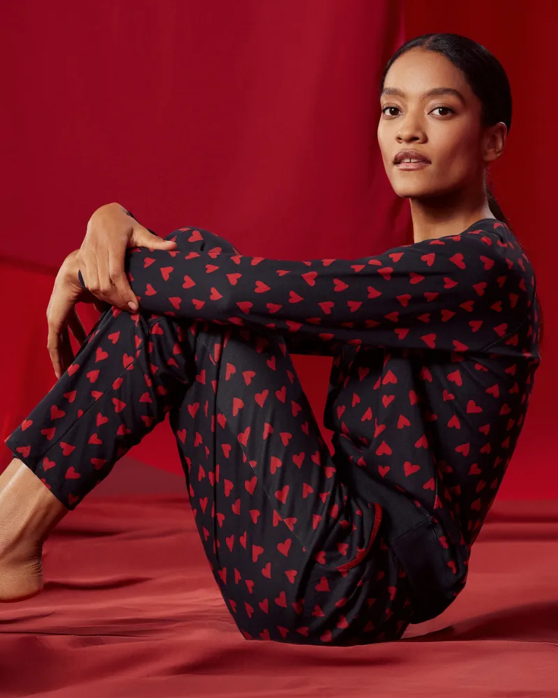 15828   29552 Red Hearts Dark Lapis Blue Cotton Pajamas Set