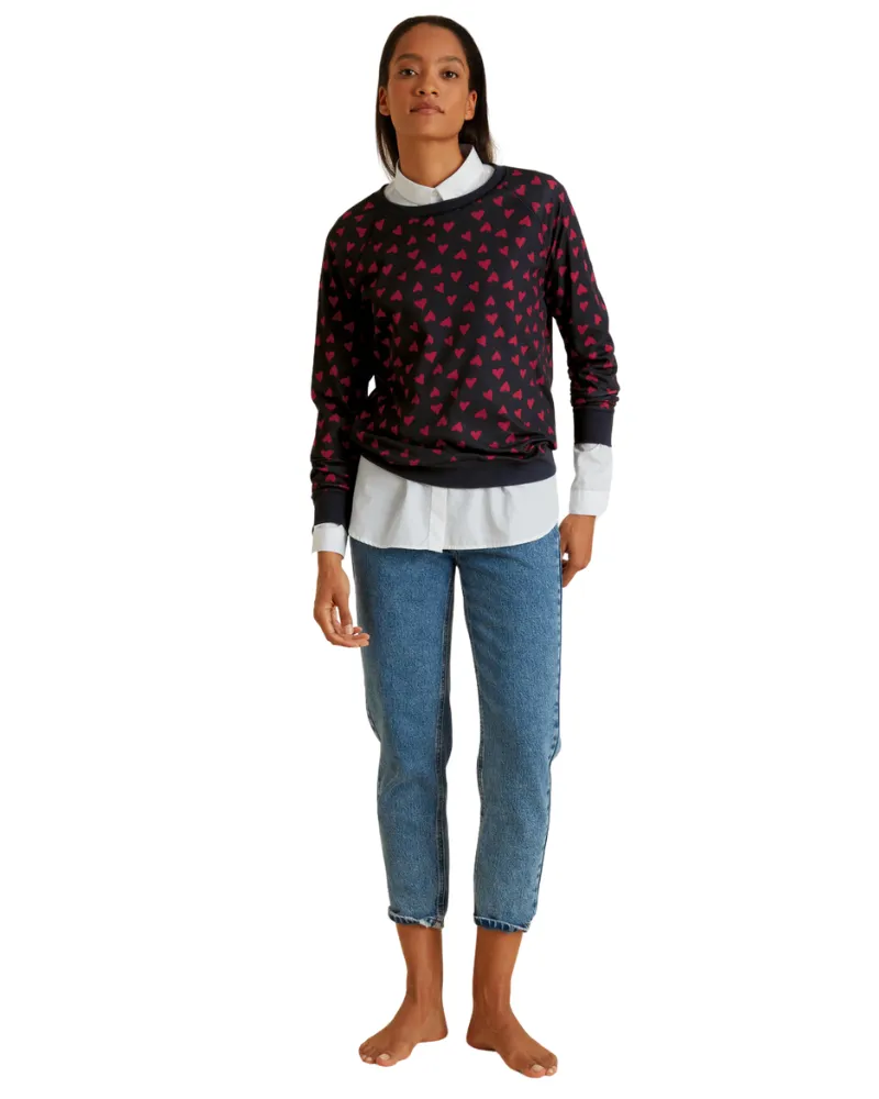15828   29552 Red Hearts Dark Lapis Blue Cotton Pajamas Set