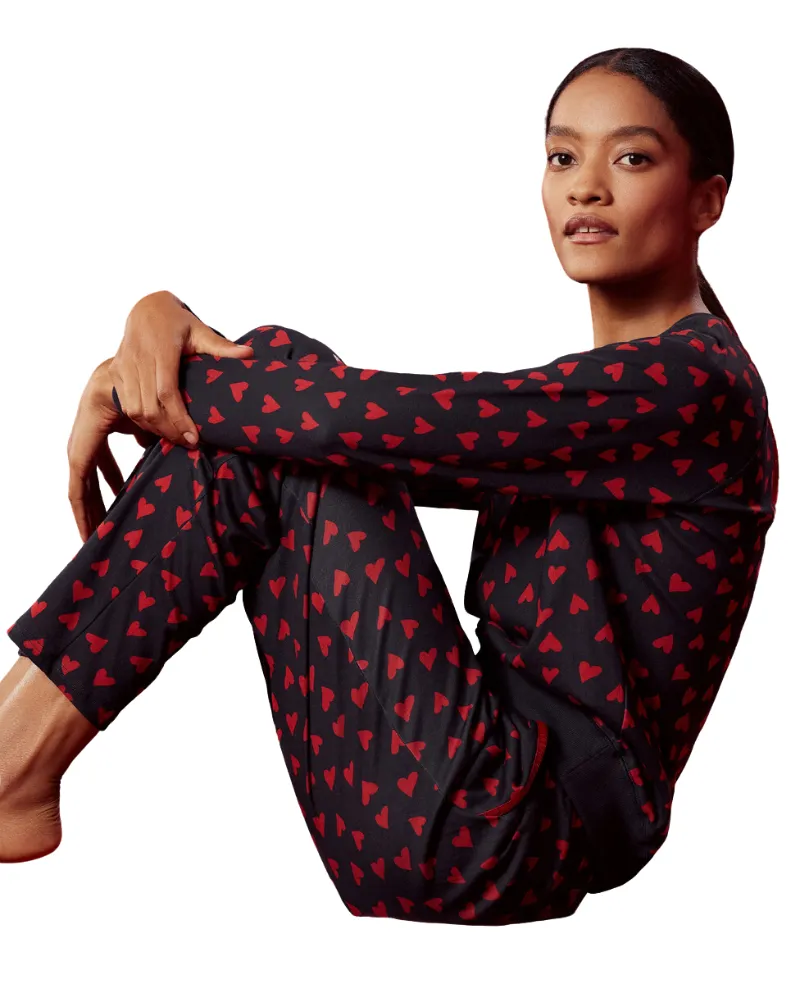 15828   29552 Red Hearts Dark Lapis Blue Cotton Pajamas Set