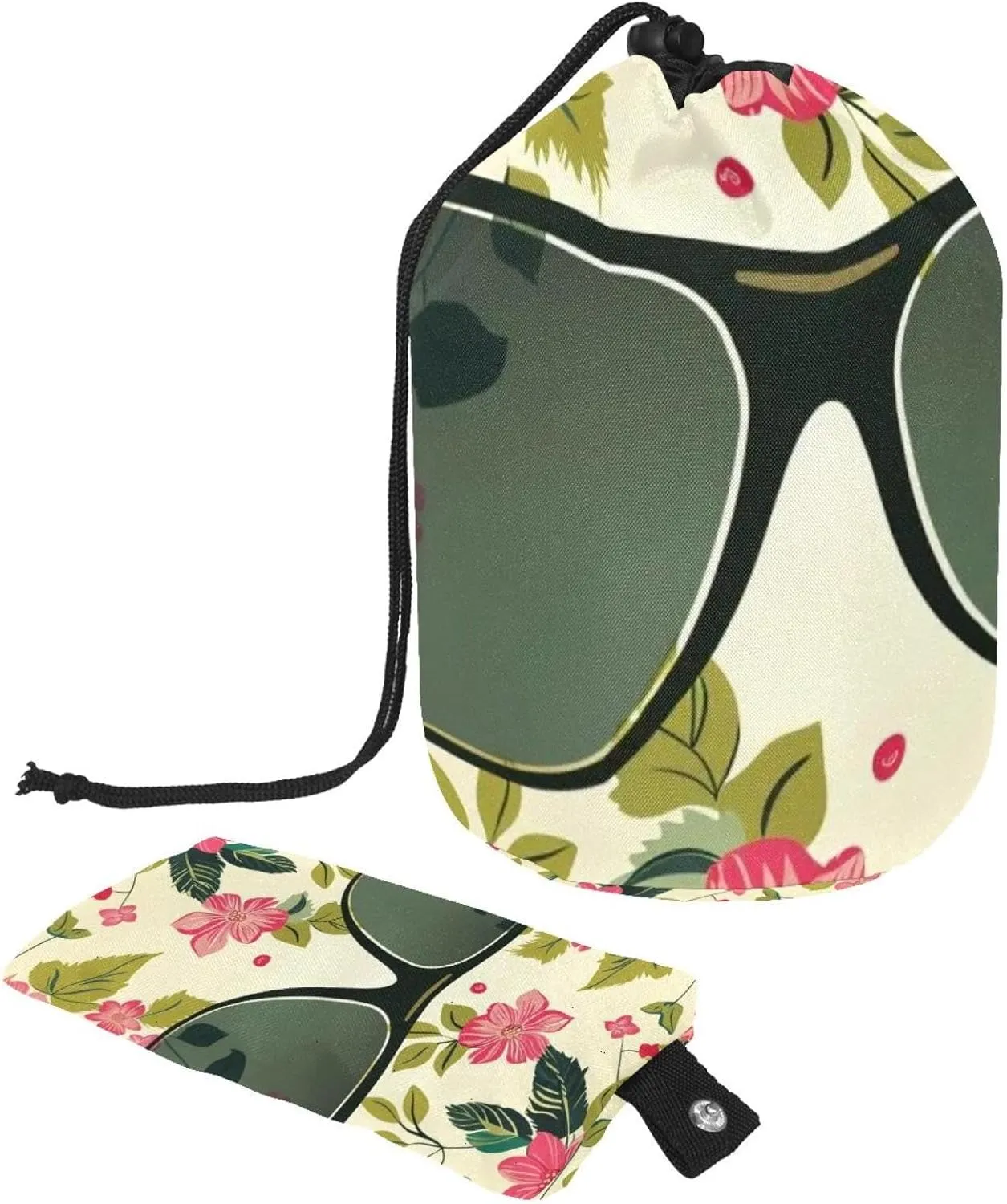 2 Pcs Cosmetic Bag bucket Travel Makeup Bags Large Capacity Soft Waterproof Portable Drawstring Cosmetic Bag, Art Sunglasses Pink Flowers 59