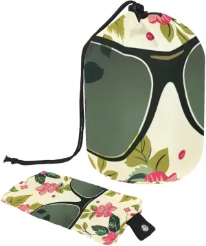 2 Pcs Cosmetic Bag bucket Travel Makeup Bags Large Capacity Soft Waterproof Portable Drawstring Cosmetic Bag, Art Sunglasses Pink Flowers 59