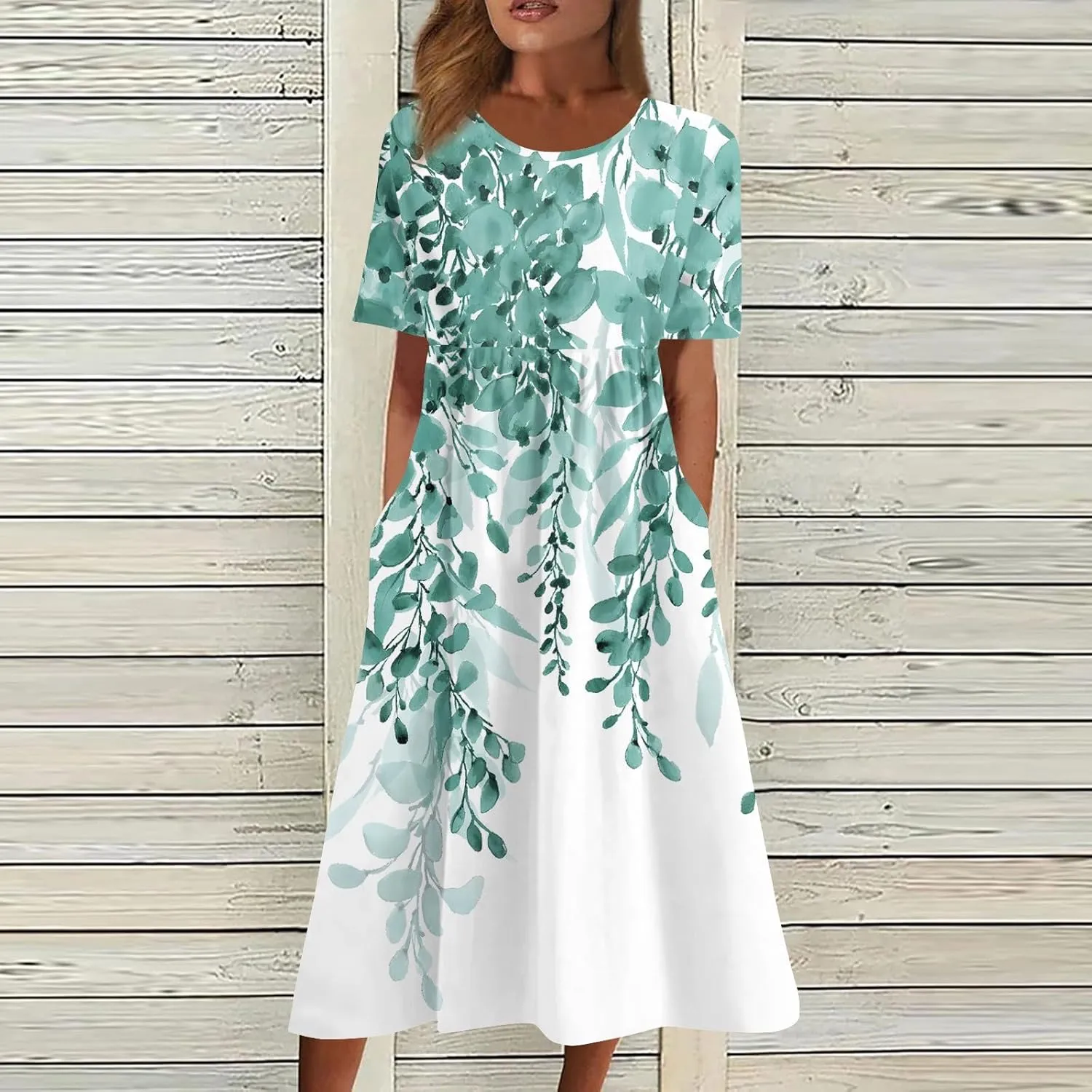 2024 Summer Pleated Dress Women's O Neck Loose Dresses Midi Daily Classic Womens Short-Sleeve Fashion Dresses