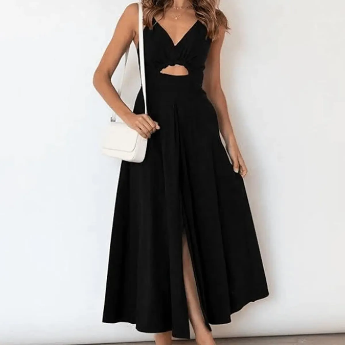2025 Women Summer Dress, Spaghetti Strap Midi Dresses Pockets, Casual Vacation Travel Dress, Summer Hollow S Loose Dresses