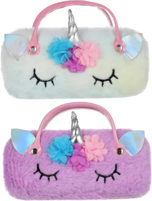 2Pcs Unicorn Eyeglass Case Portable Cartoon Storage Pouch Soft Protective Bag for present for Glasses Wearers Cute Design