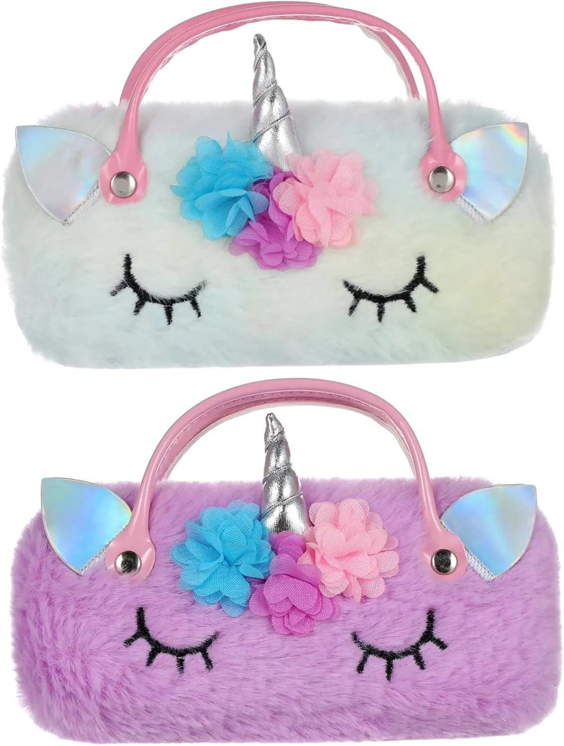 2Pcs Unicorn Eyeglass Case Portable Cartoon Storage Pouch Soft Protective Bag for present for Glasses Wearers Cute Design