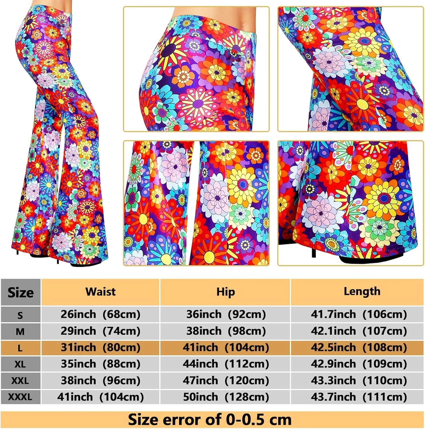 3 Pcs 60s 70s Outfit for Women Hippie Costume Set Disco Flared Pants Groovy Outfit Party Accessories