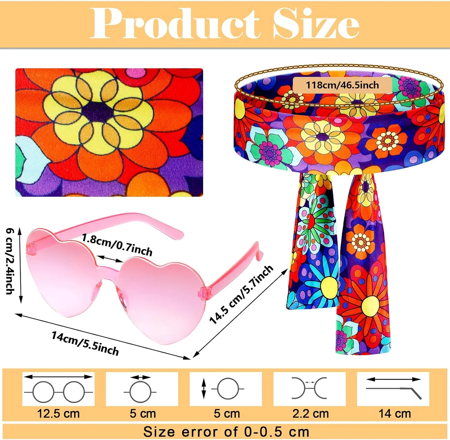 3 Pcs 60s 70s Outfit for Women Hippie Costume Set Disco Flared Pants Groovy Outfit Party Accessories
