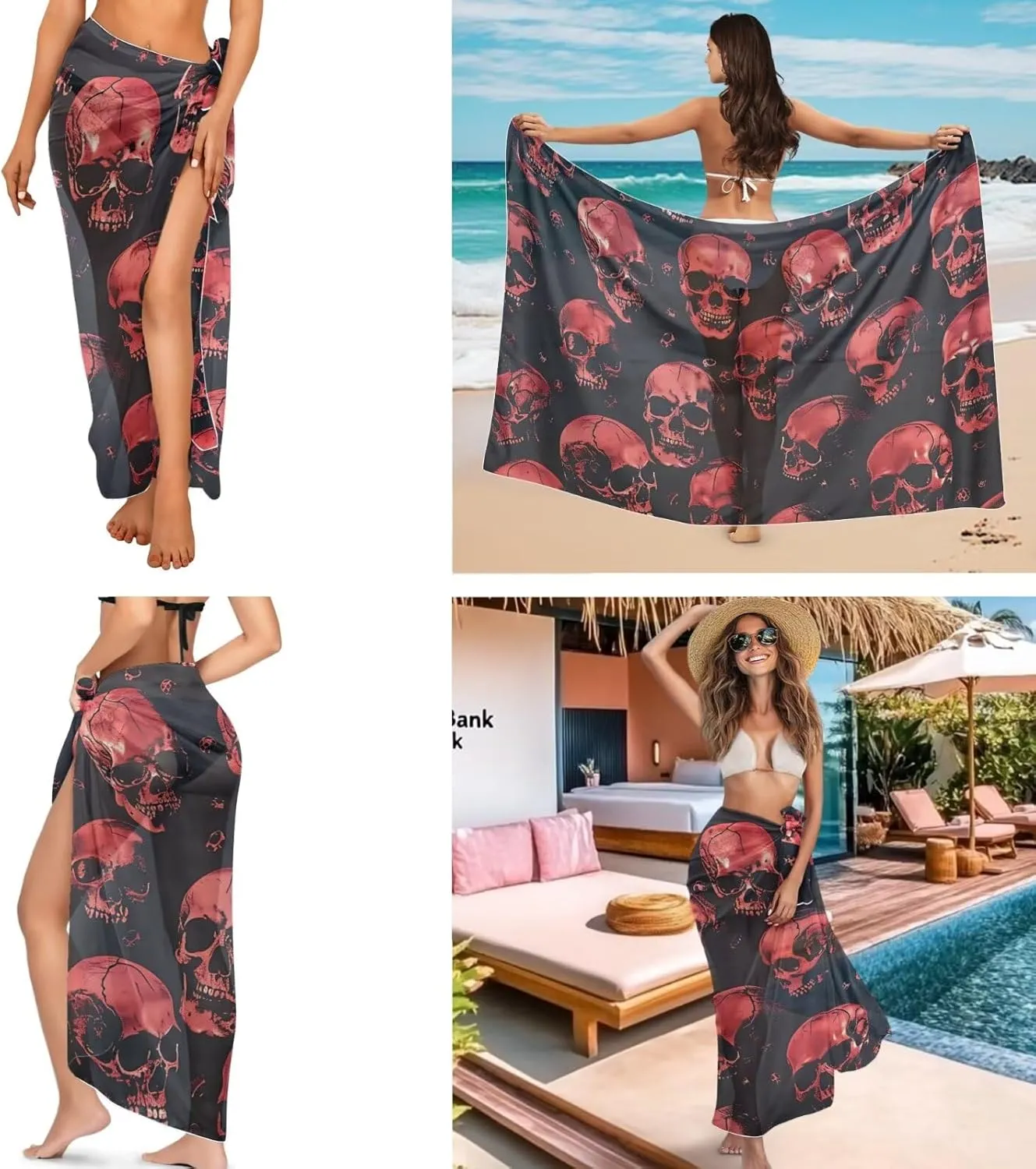 3 Piece Swimsuits for Women High Waist Bikini Set with Swimsuit Cover Up Sarong Beach Cover Ups for Summer