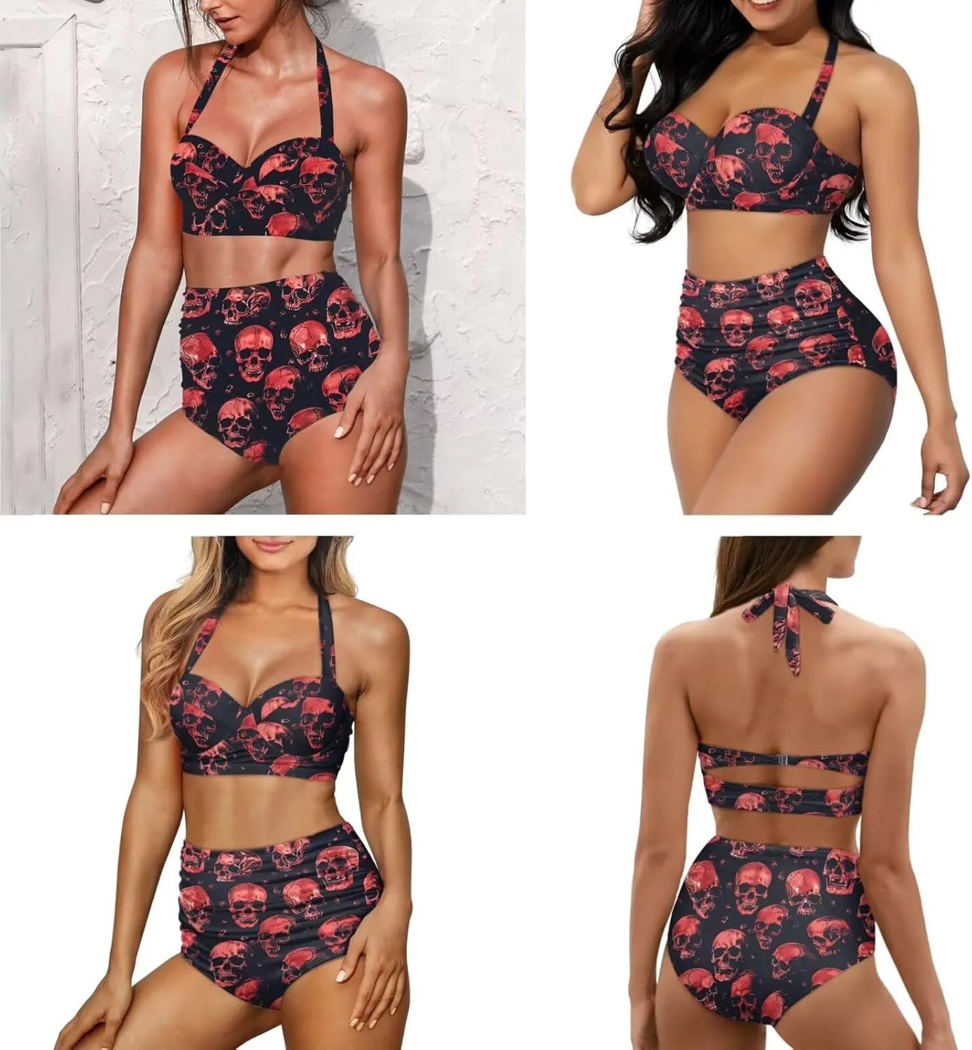 3 Piece Swimsuits for Women High Waist Bikini Set with Swimsuit Cover Up Sarong Beach Cover Ups for Summer
