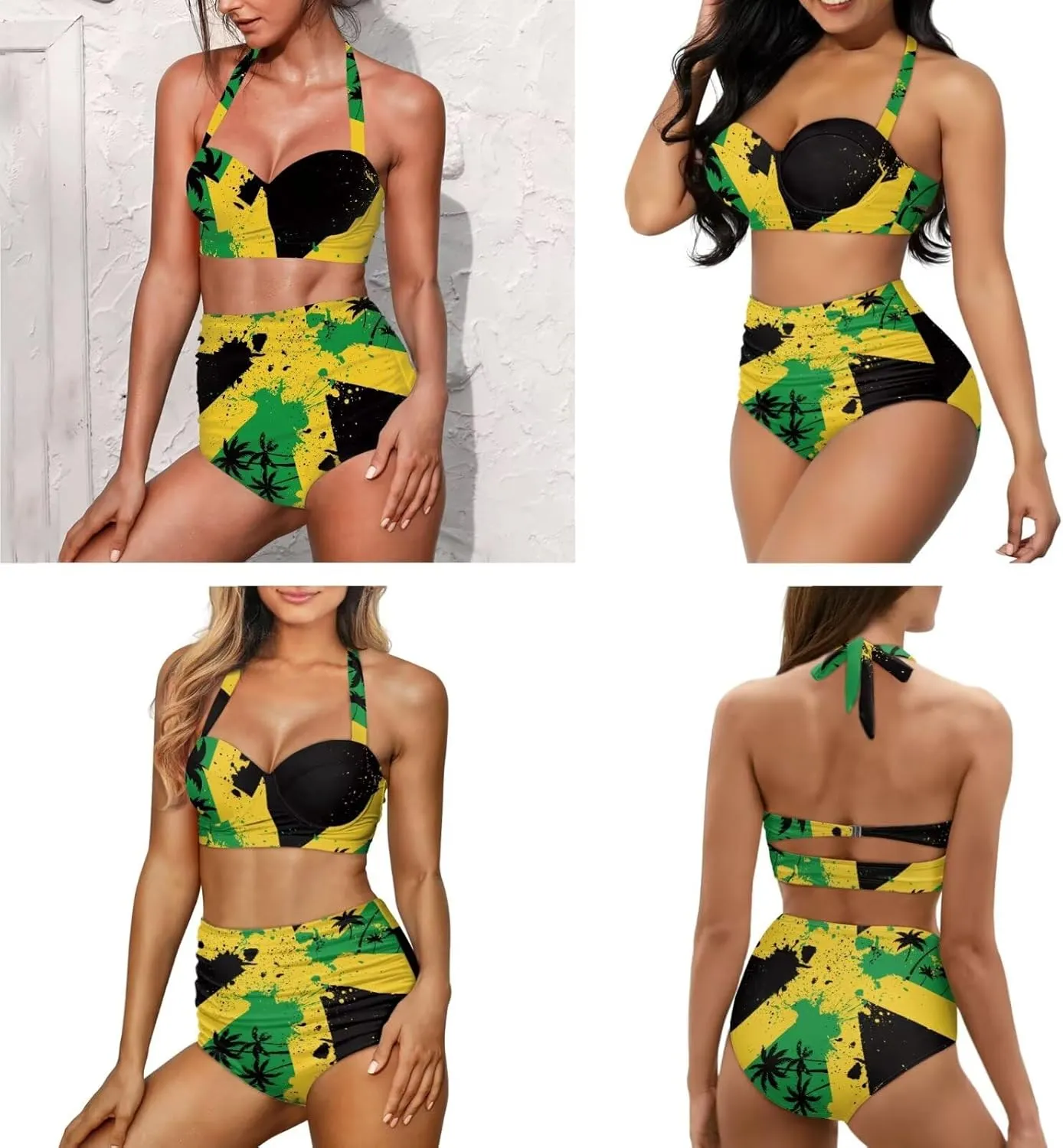 3 Piece Swimsuits for Women High Waist Bikini Set with Swimsuit Cover Up Sarong Beach Cover Ups for Summer