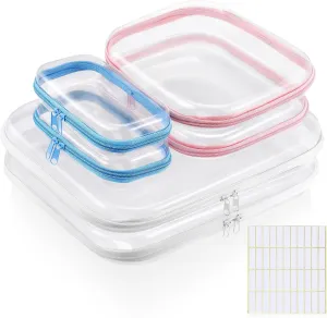 6 Pack Clear Hard Shell Zipper Case, Plastic Cosmetic Case Transparent Hard Organizer Bags, Clear Double Zipper Hard Pouches for Toy Storage Make up Pencil Toiletries