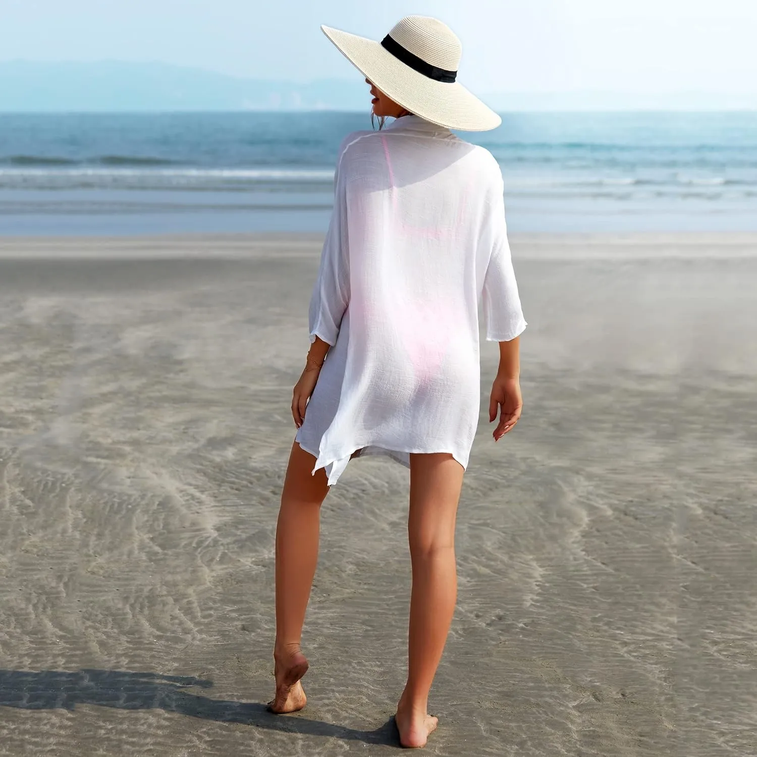 Adisputent Womens Swimsuit Cover up Shirts Long Sleeve Button Down Bikini Beachwear Dress Loose Bathing Suit Cover Ups