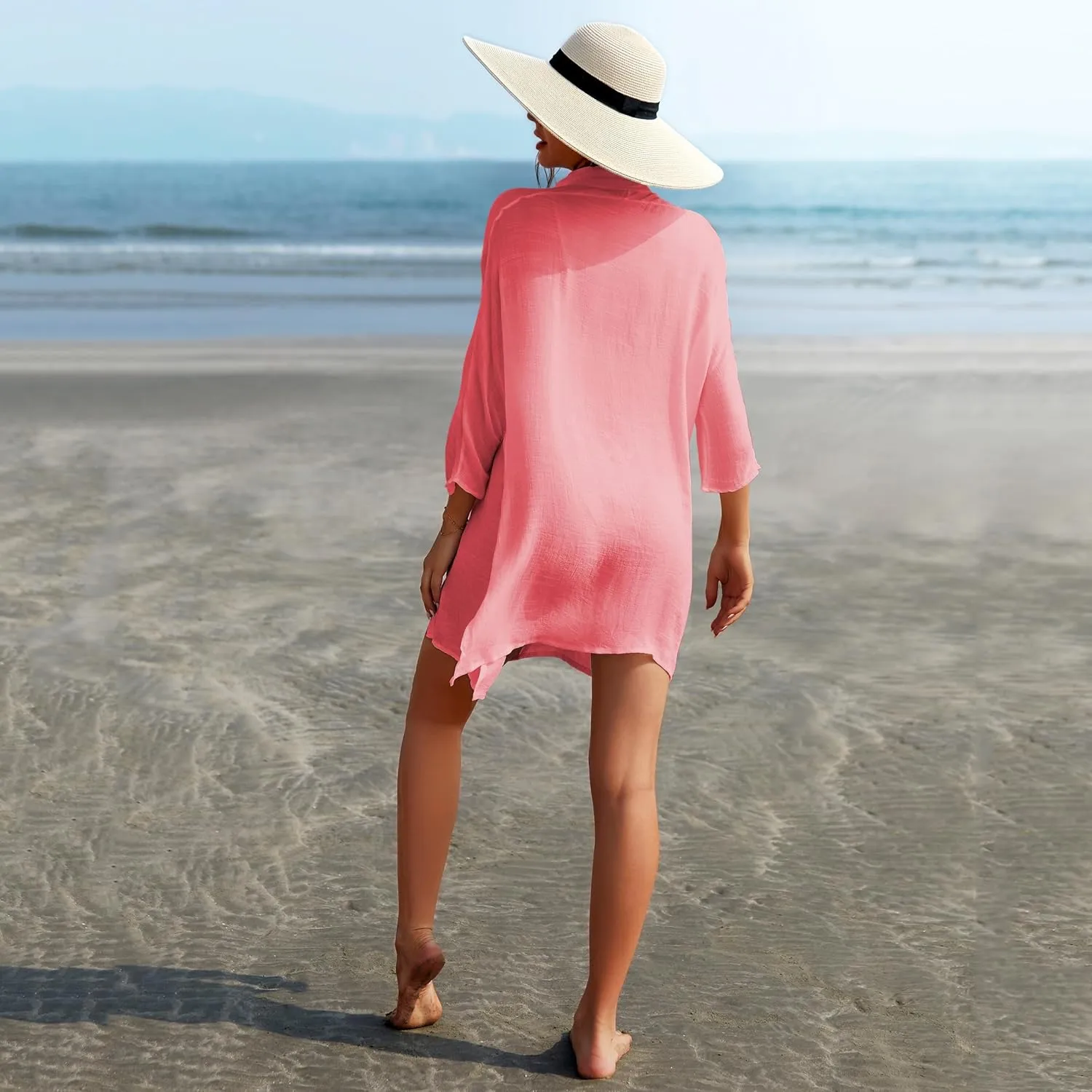 Adisputent Womens Swimsuit Cover up Shirts Long Sleeve Button Down Bikini Beachwear Dress Loose Bathing Suit Cover Ups