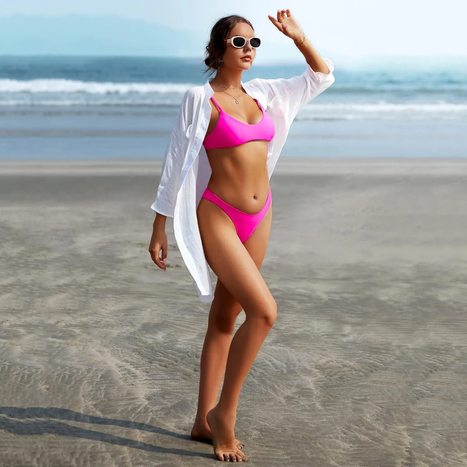 Adisputent Womens Swimsuit Cover up Shirts Long Sleeve Button Down Bikini Beachwear Dress Loose Bathing Suit Cover Ups
