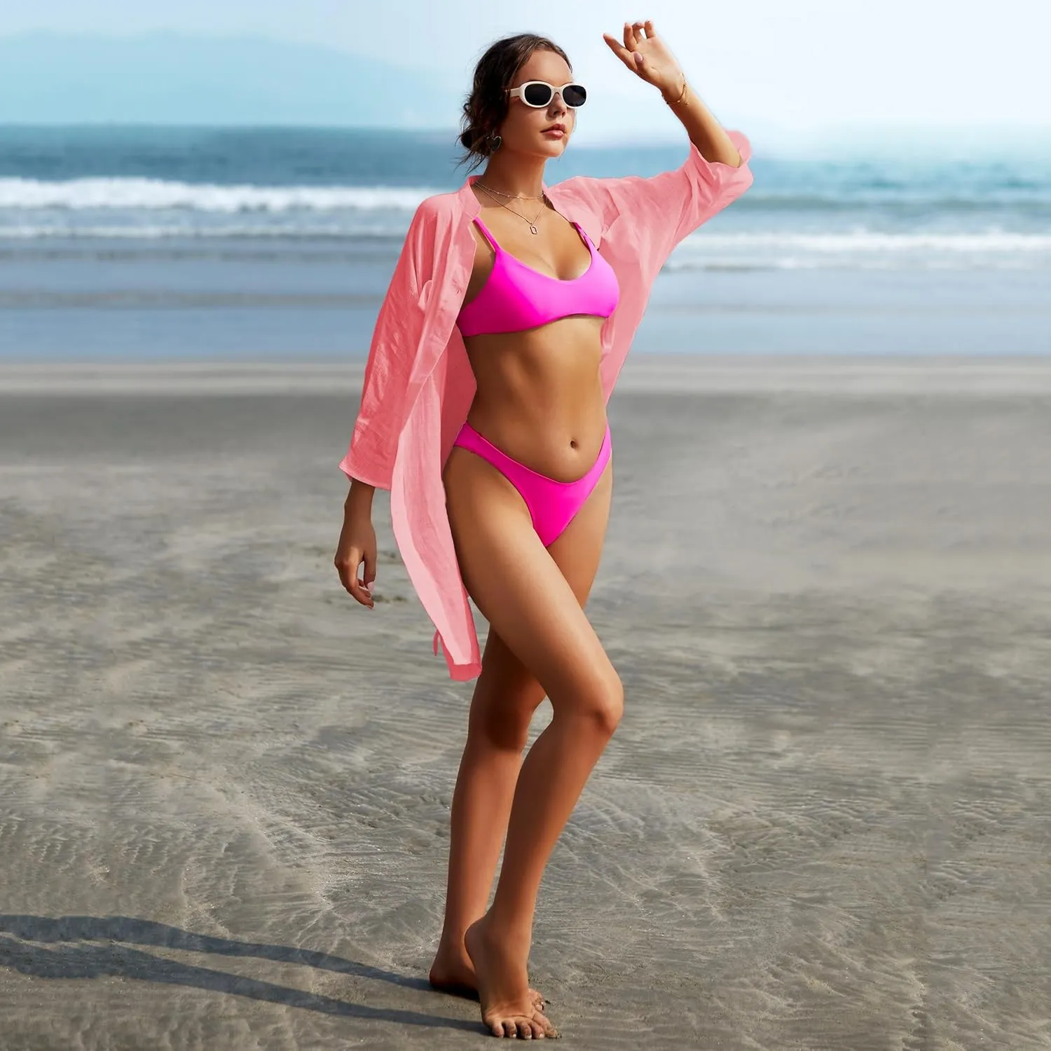 Adisputent Womens Swimsuit Cover up Shirts Long Sleeve Button Down Bikini Beachwear Dress Loose Bathing Suit Cover Ups