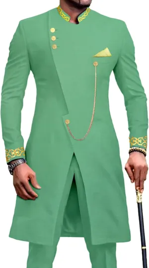 African Suits for Men Dashiki Embroidery Jackets and Pants 2 Piece Set Slim Fit Formal Outfits Wedding