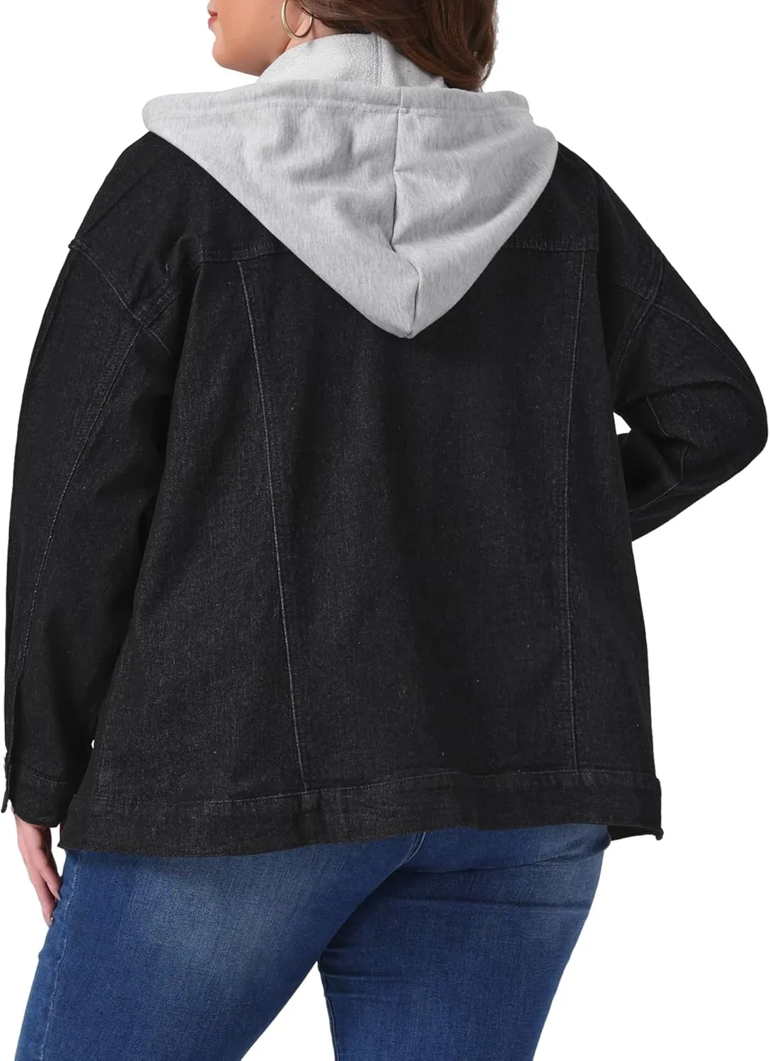 Agnes Orinda Women's Plus Size Denim Jacket with Detachable Hood Oversized Jean Shacket Jackets with Pockets