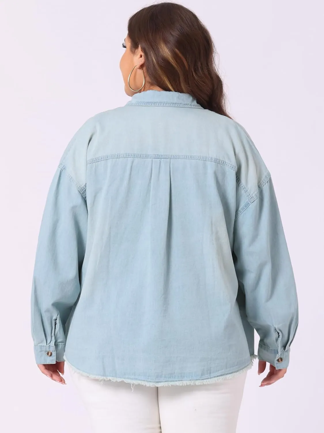 Agnes Orinda Women's Plus Size Shirts Button Down Shirt Work Cotton Casual Denim Jackets Casual 2024