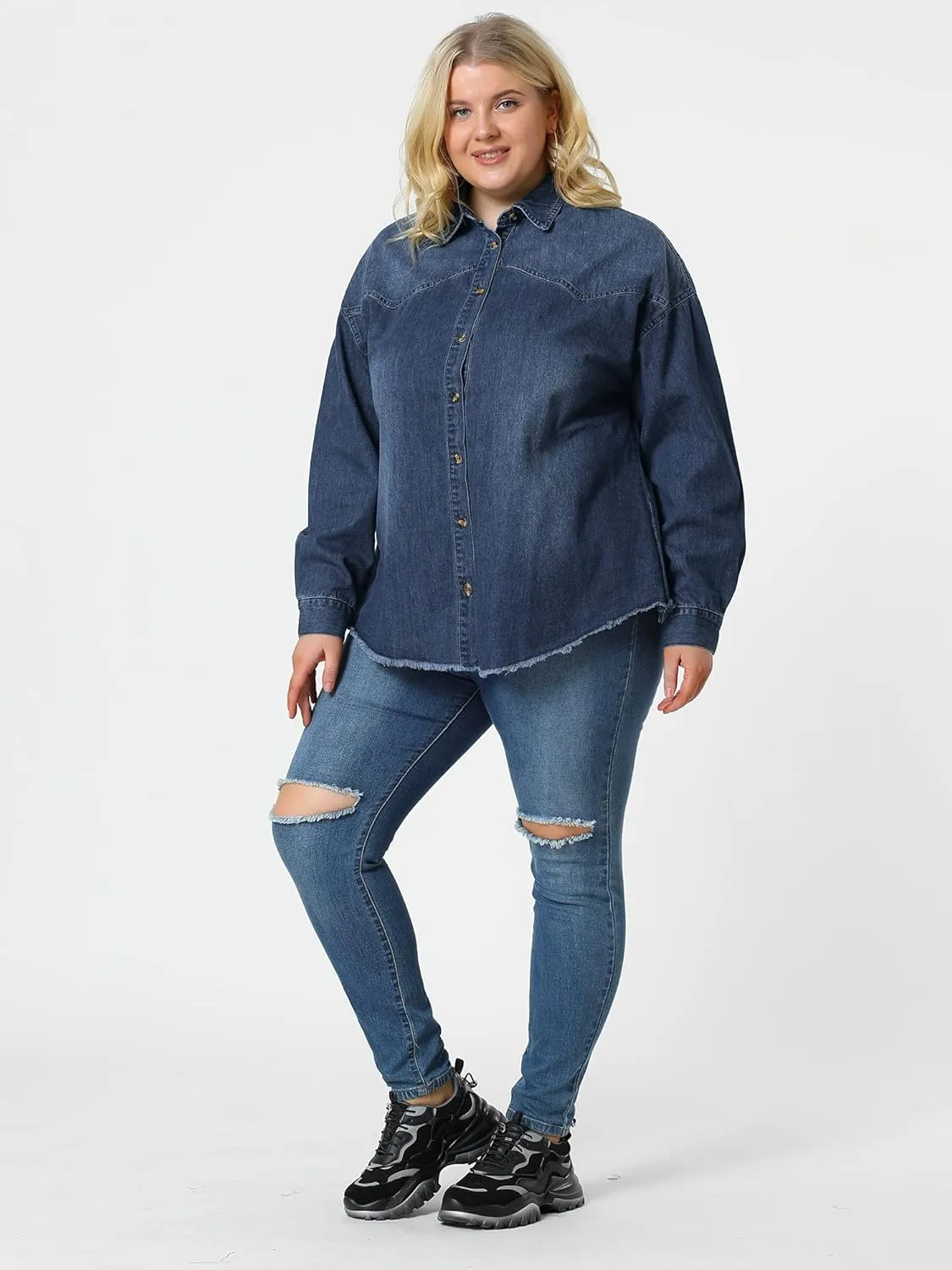 Agnes Orinda Women's Plus Size Shirts Button Down Shirt Work Cotton Casual Denim Jackets Casual 2024