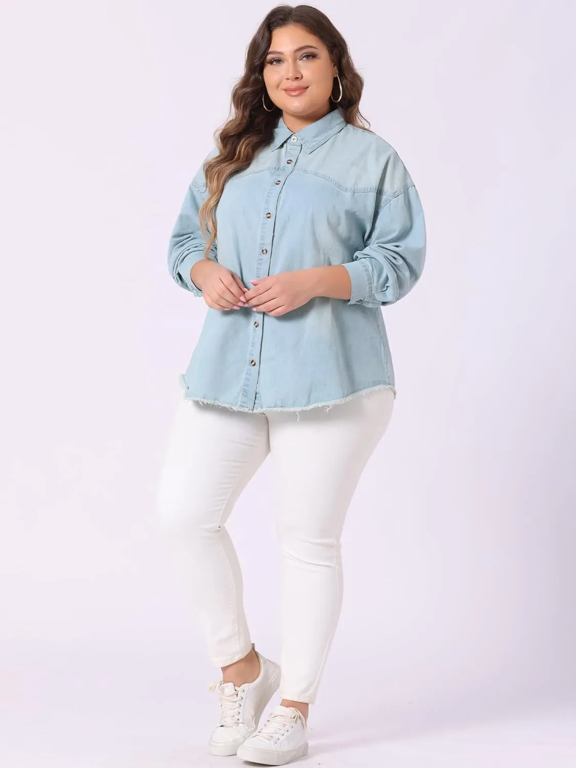Agnes Orinda Women's Plus Size Shirts Button Down Shirt Work Cotton Casual Denim Jackets Casual 2024