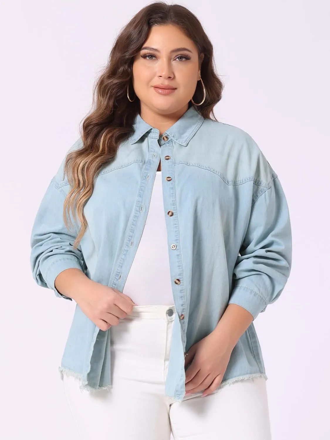 Agnes Orinda Women's Plus Size Shirts Button Down Shirt Work Cotton Casual Denim Jackets Casual 2024