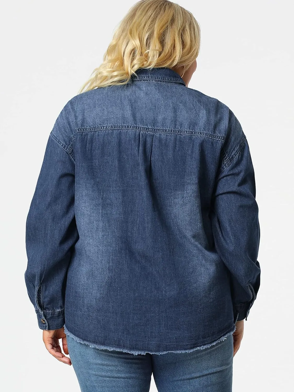 Agnes Orinda Women's Plus Size Shirts Button Down Shirt Work Cotton Casual Denim Jackets Casual 2024