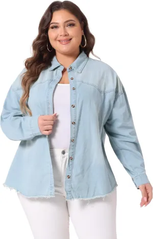 Agnes Orinda Women's Plus Size Shirts Button Down Shirt Work Cotton Casual Denim Jackets Casual 2024