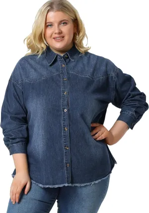 Agnes Orinda Women's Plus Size Shirts Button Down Shirt Work Cotton Casual Denim Jackets Casual 2024