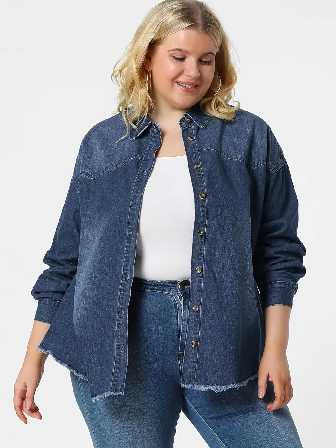 Agnes Orinda Women's Plus Size Shirts Button Down Shirt Work Cotton Casual Denim Jackets Casual 2024