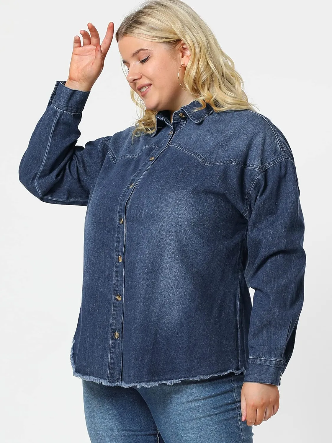 Agnes Orinda Women's Plus Size Shirts Button Down Shirt Work Cotton Casual Denim Jackets Casual 2024