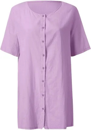 Akivide Women's Summer Casual Cotton Linen Short Sleeve Button Up Shirt Plus Size Swimsuit Beach Cover Up Mini Dress