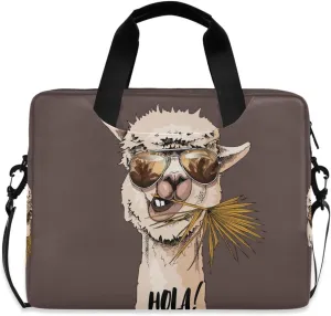 ALAZA Hand Drawn Llama Sunglasses Brown Laptop Case Bag Sleeve Portable Crossbody Messenger Briefcase w/Strap Handle, 13 14 15.6 inch