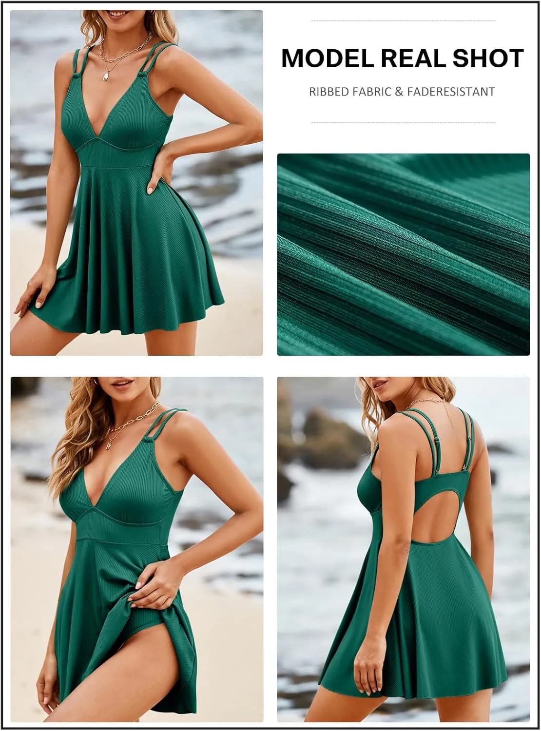 Aleumdr Swim Dress for Women One Piece Tummy Control Swimsuit Ribbed A Line Skirted Bathing Suits