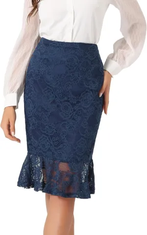 Allegra K Women's Lace Skirts Elegant Casual Work Office Skirt Knee Length Bodycon Fishtail Lace Pencil Skirt