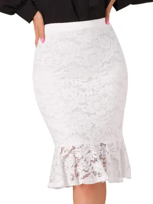 Allegra K Women's Lace Skirts Elegant Casual Work Office Skirt Knee Length Bodycon Fishtail Lace Pencil Skirt
