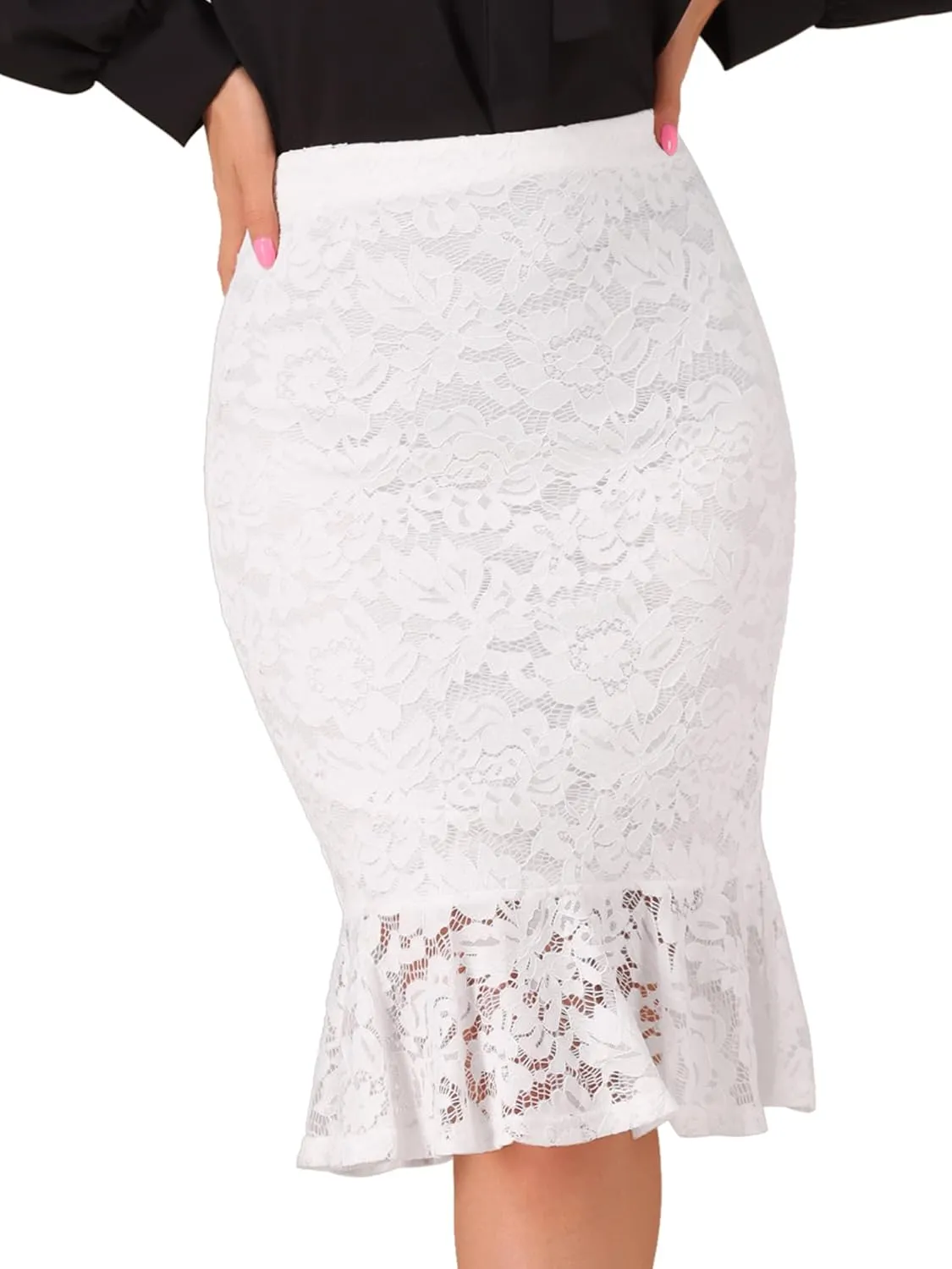 Allegra K Women's Lace Skirts Elegant Casual Work Office Skirt Knee Length Bodycon Fishtail Lace Pencil Skirt