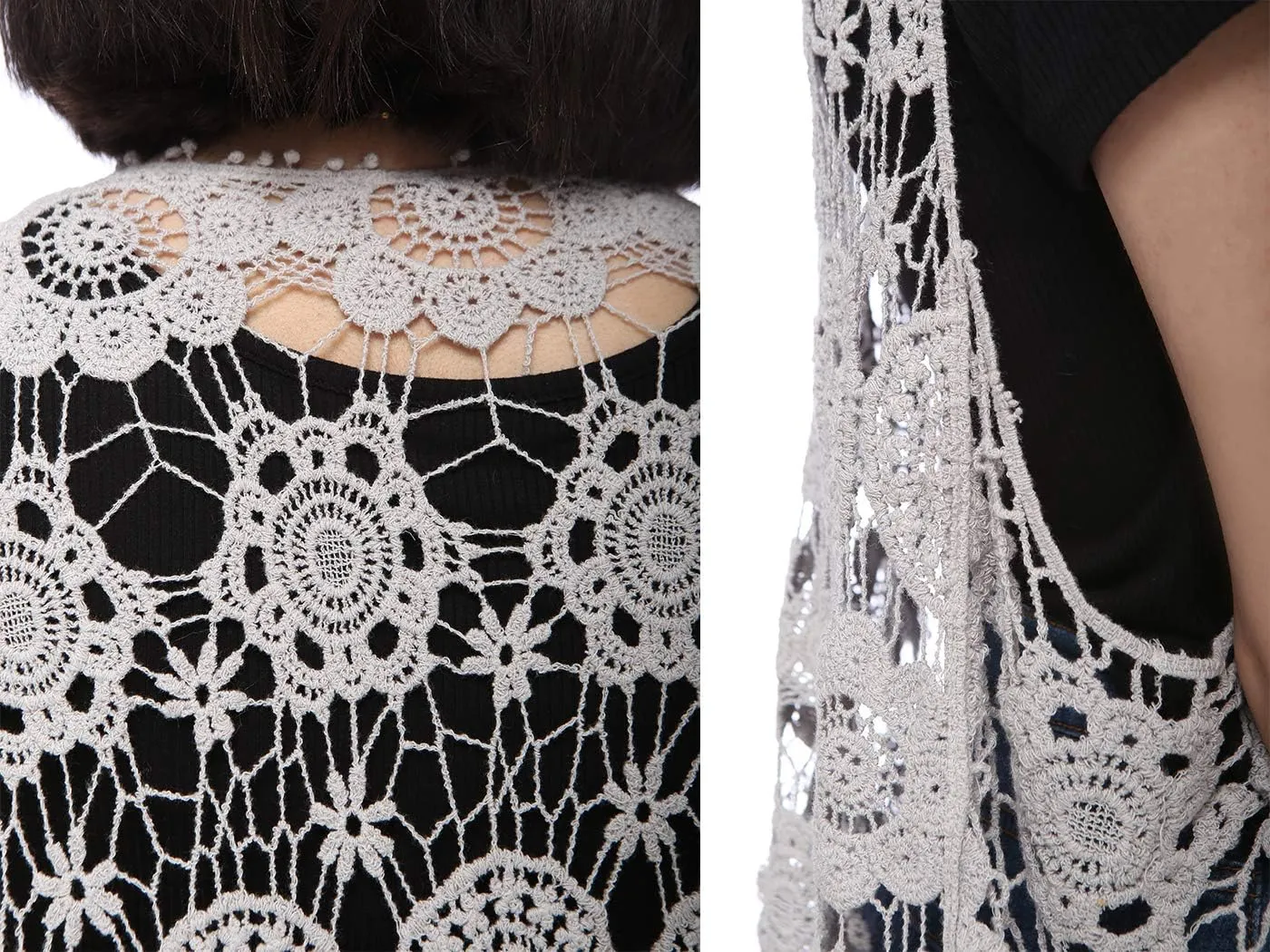 Anna-Kaci Lace Front Open Sleeveless Top Cardigan Crochet Vest Cover up Summer Beachwear