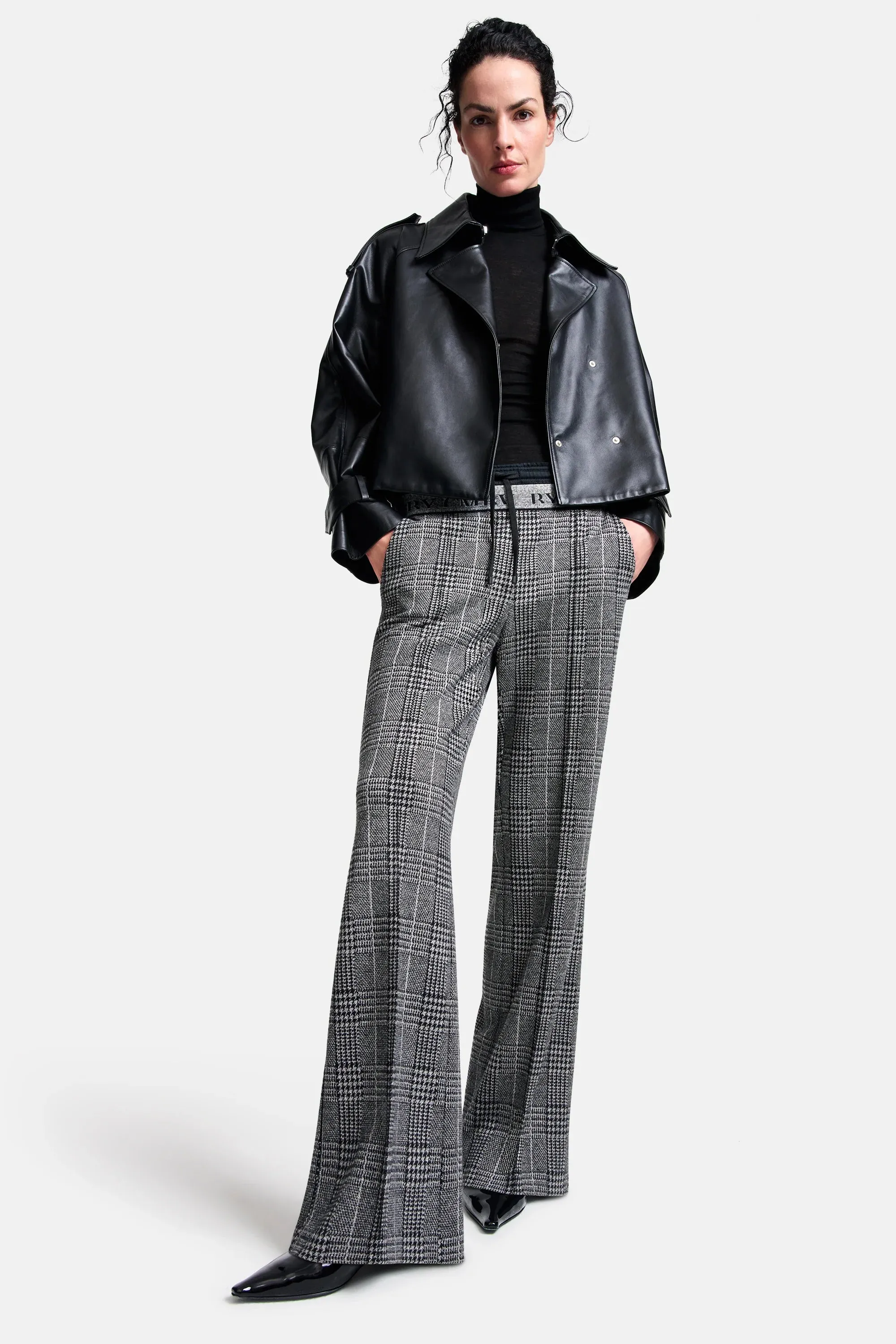 Ava Double Jog Pants - Grey Black Glencheck