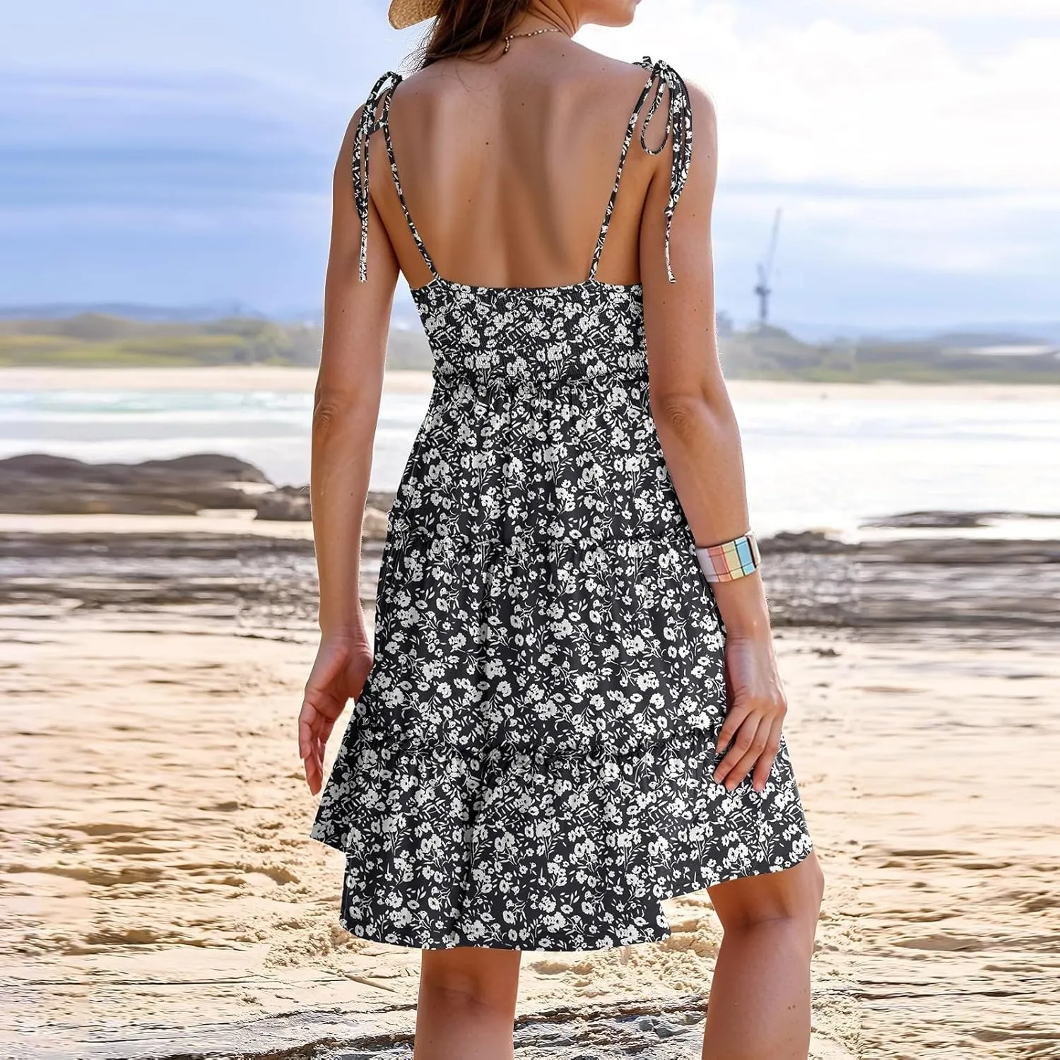 Baby Doll Dress for Women 2025 Summer Spaghetti Strap Mini Dress Square Neck Sleeveless Smocked Waist Sundress