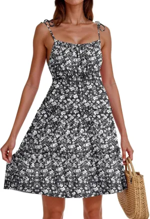 Baby Doll Dress for Women 2025 Summer Spaghetti Strap Mini Dress Square Neck Sleeveless Smocked Waist Sundress