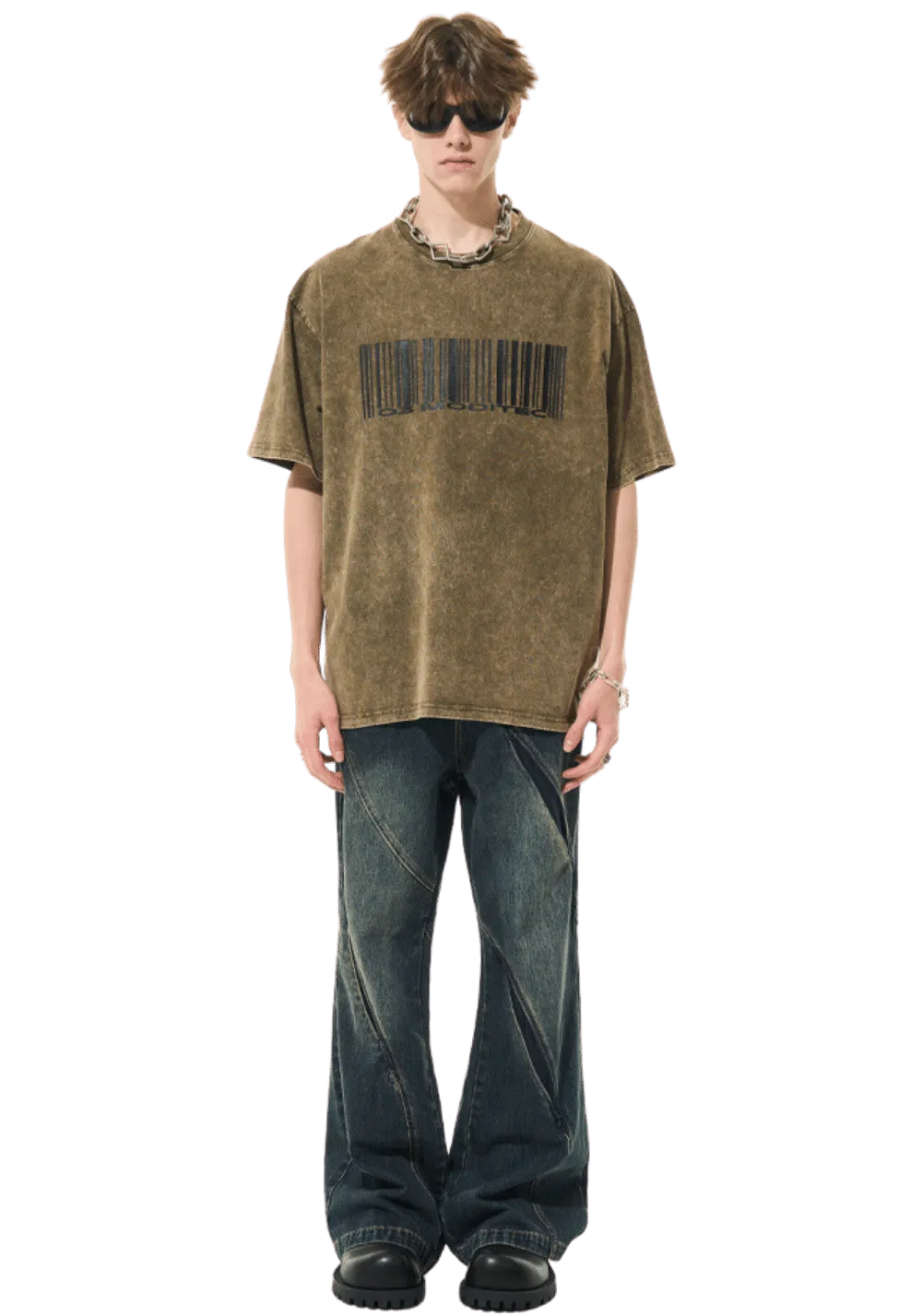 Barcode Distressed Print T-shirt