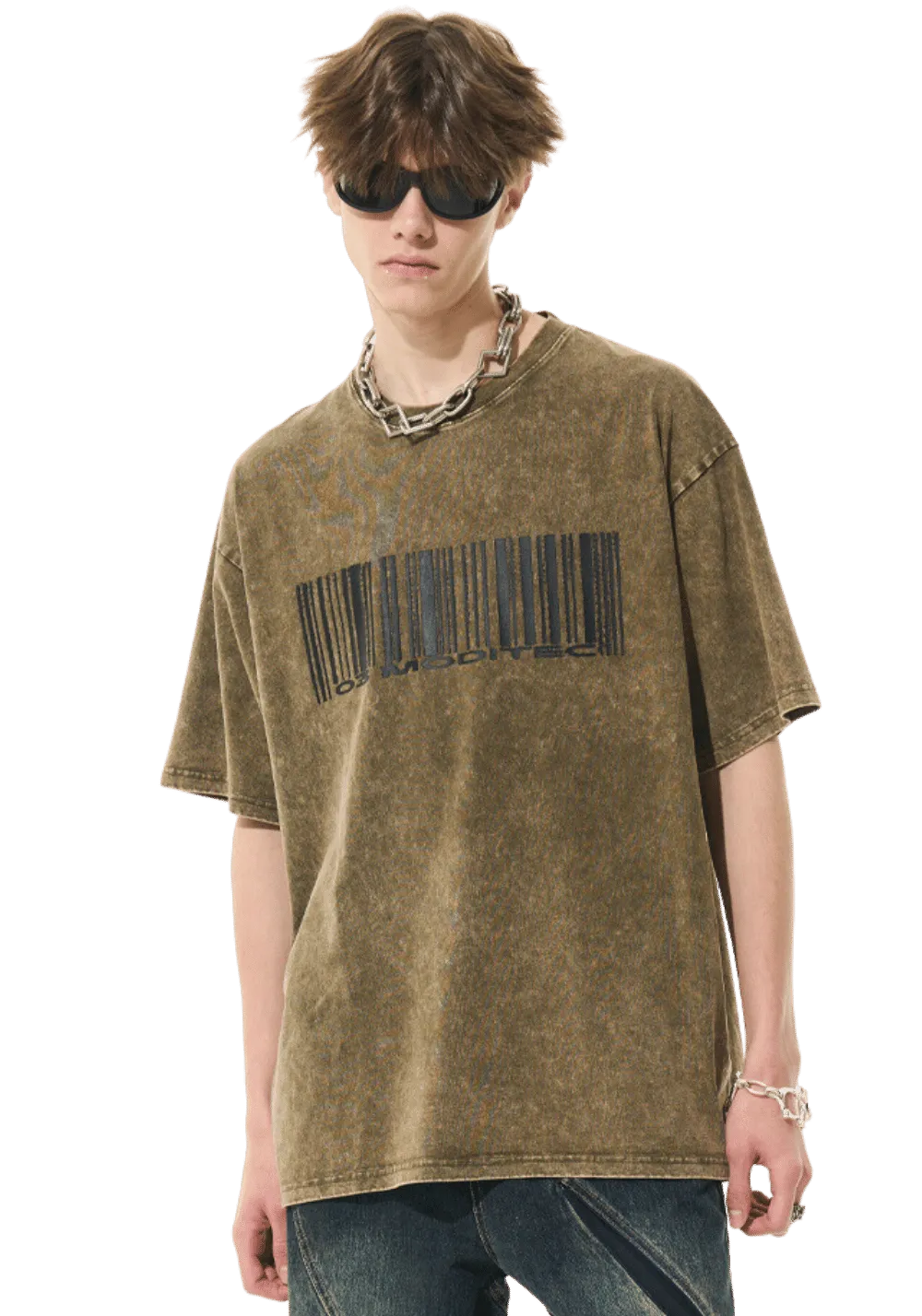 Barcode Distressed Print T-shirt