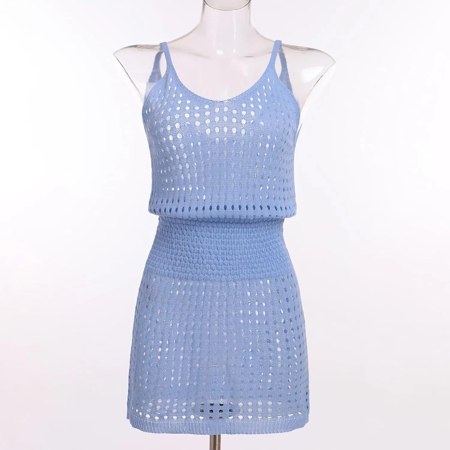 Bathing Suit Swim Cover Ups Spaghetti Strap Sundress Crochet Hollow Out Knit Cruise Outfits Beach Summer Dresses Women