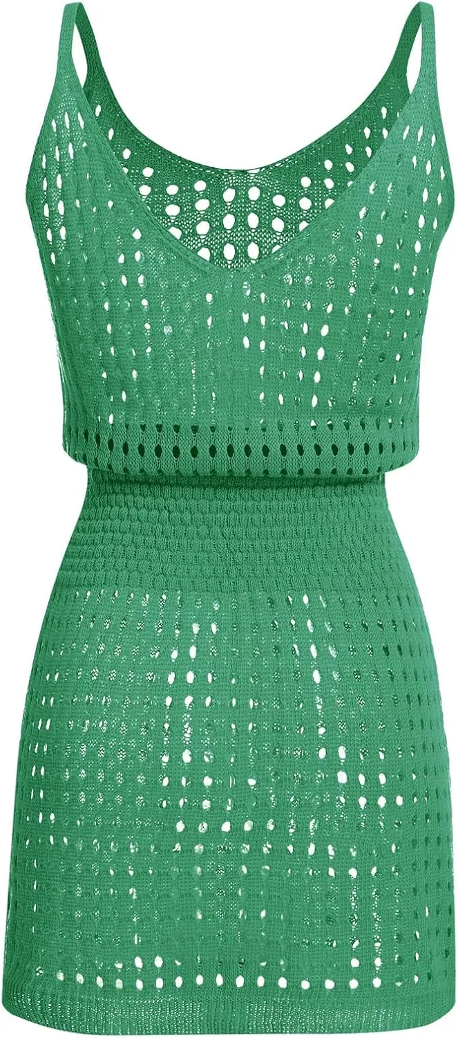 Bathing Suit Swim Cover Ups Spaghetti Strap Sundress Crochet Hollow Out Knit Cruise Outfits Beach Summer Dresses Women