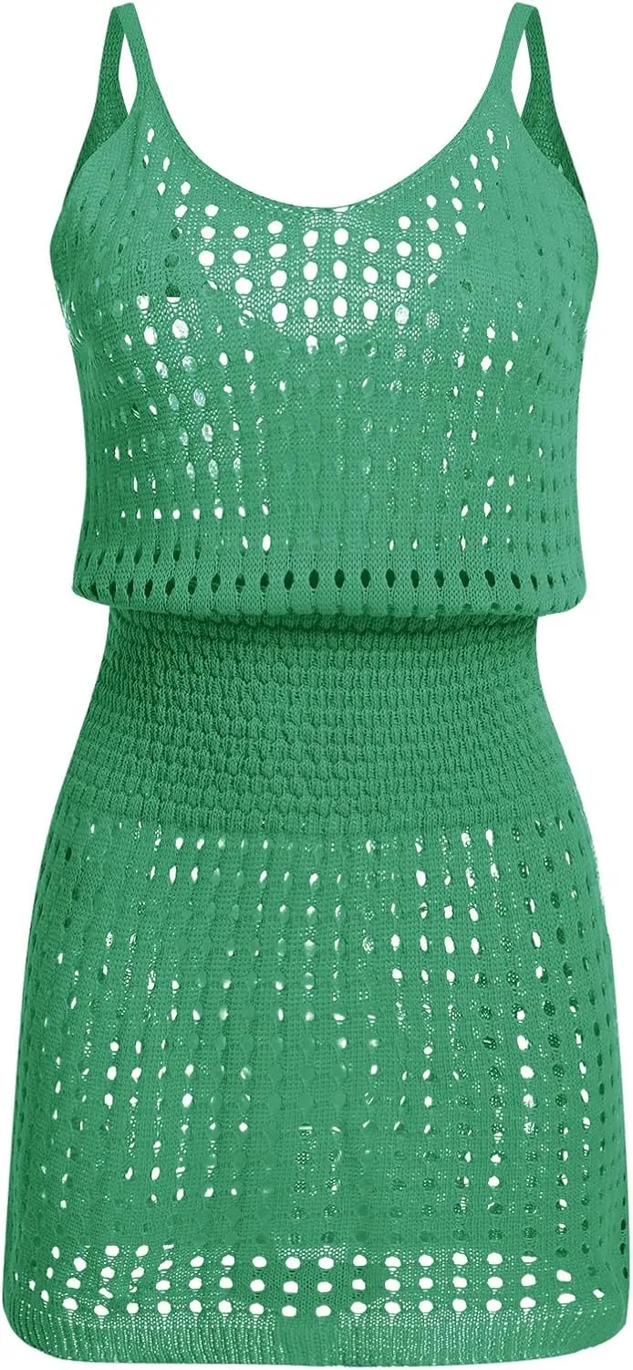 Bathing Suit Swim Cover Ups Spaghetti Strap Sundress Crochet Hollow Out Knit Cruise Outfits Beach Summer Dresses Women