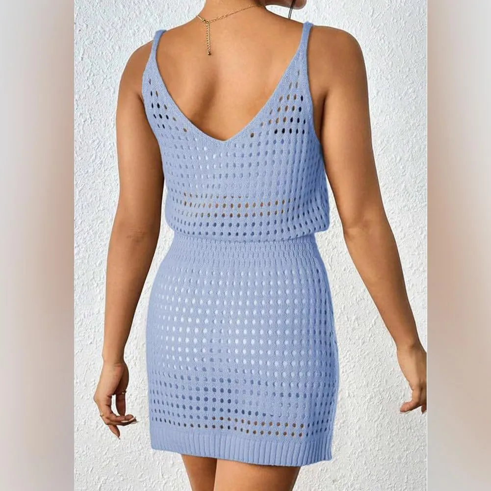 Bathing Suit Swim Cover Ups Spaghetti Strap Sundress Crochet Hollow Out Knit Cruise Outfits Beach Summer Dresses Women