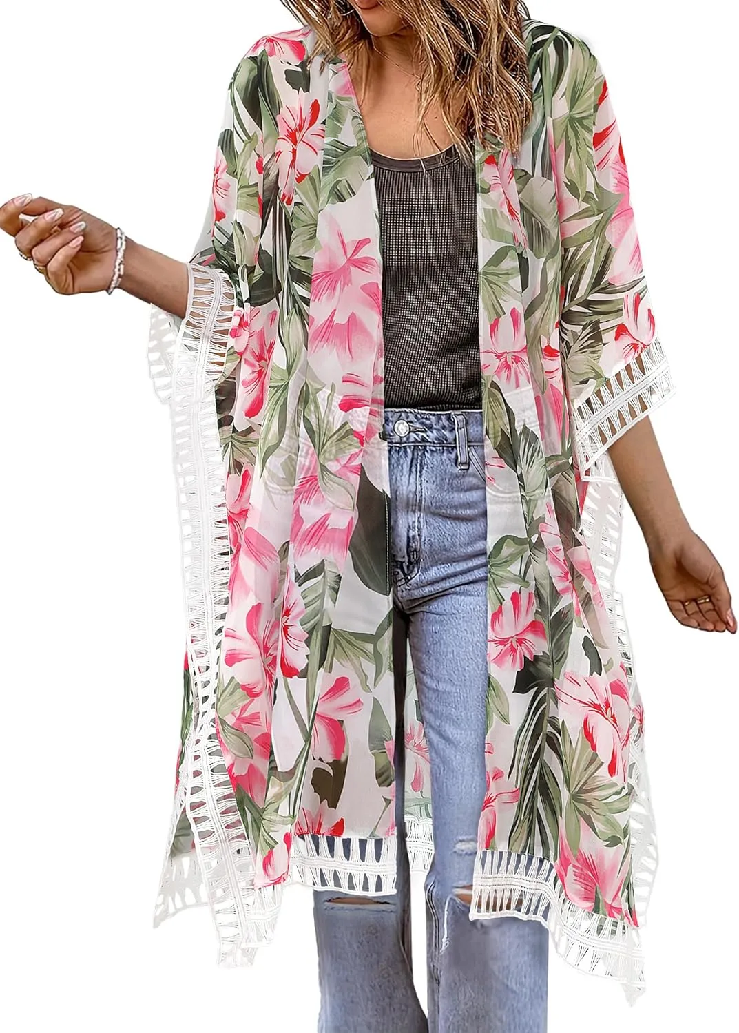 BB&KK Kimonos for Women Swimsuit Coverups Long Beach Cover Up Floral Swimwear Summer Cardigan Boho Resort Wear 2025