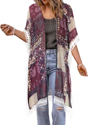 BB&KK Kimonos for Women Swimsuit Coverups Long Beach Cover Up Floral Swimwear Summer Cardigan Boho Resort Wear 2025