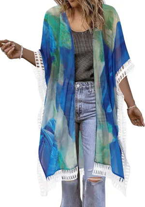 BB&KK Kimonos for Women Swimsuit Coverups Long Beach Cover Up Floral Swimwear Summer Cardigan Boho Resort Wear 2025