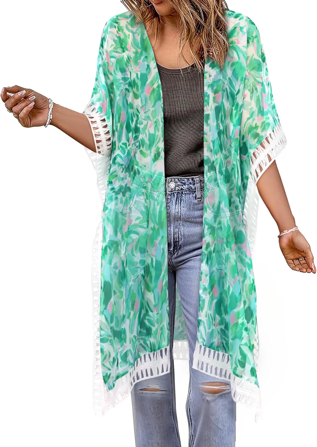 BB&KK Kimonos for Women Swimsuit Coverups Long Beach Cover Up Floral Swimwear Summer Cardigan Boho Resort Wear 2025